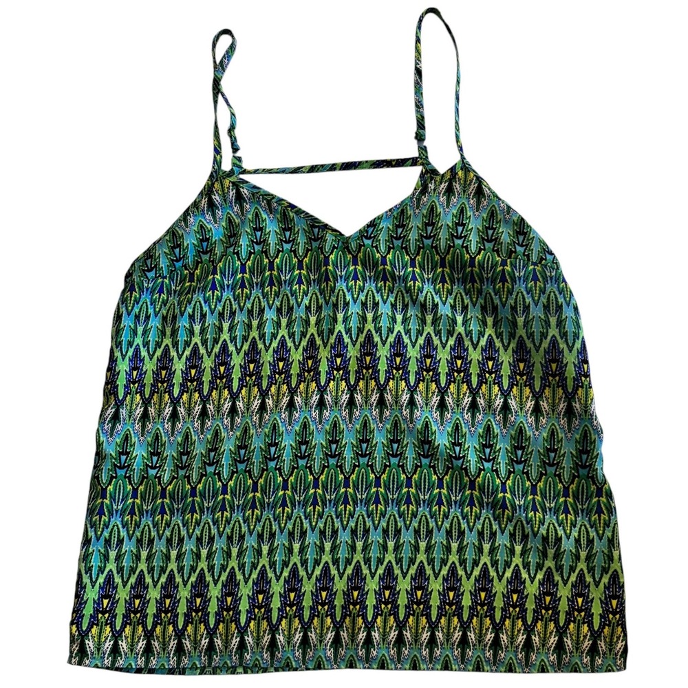 Derek Heart Green Blue Geometric Ikat Print Camisole V-Neck Cami Top Womens M